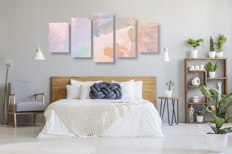 5-DÍLNÝ OBRAZ ODRAZ LISTŮ V JEZEŘE - OBRAZY STROMY A LISTY - OBRAZY