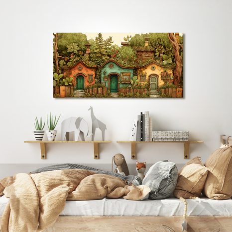 OBRAZ RUSTIKÁLNÍ DOMKY A ZELEŇ - BAREVNÉ DOMY - OBRAZY