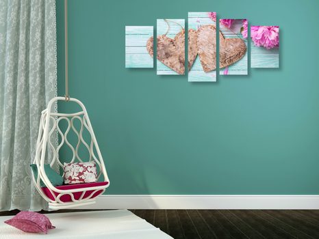 5-TEILIGES WANDBILD PFINGSTROSEN UND BIRKENHERZEN - STILLLEBEN-BILDER - BILDER