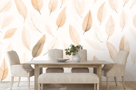 CARTA DA PARATI – FOGLIE DELICATE IN TONALITÀ PEACH FUZZ - CARTA DA PARATI LETTERE - CARTA DA PARATI
