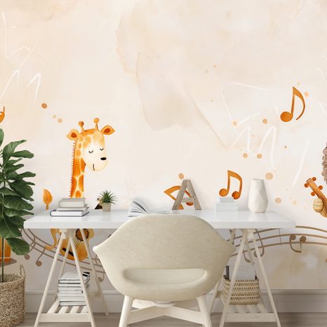 TAPETE TIERE MIT MUSIKINSTRUMENTEN - KINDERTAPETEN - TAPETEN