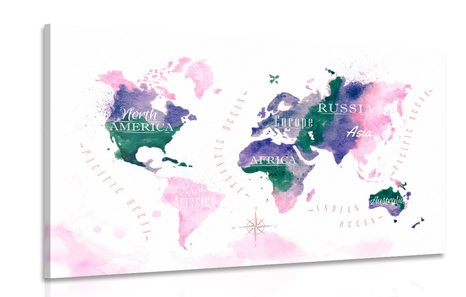 PICTURE MAP OF THE WORLD IN WATERCOLOR