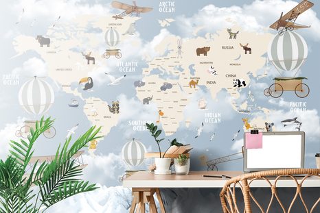TAPETA NÁDHERNÁ DETSKÁ MAPA SO ZVIERATKAMI - TAPETY MAPY - TAPETY