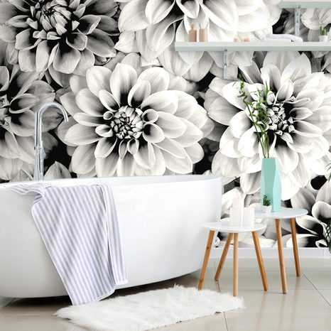 WALL MURAL DAHLIA FLOWERS IN BLACK AND WHITE - BLACK AND WHITE WALLPAPERS - WALLPAPERS