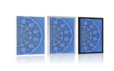 PLAKÁT OKRASNÁ MANDALA S KRAJKOU V MODRÉ BARVĚ - FENG SHUI - PLAKÁTY