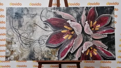 WANDBILD BLUMEN MIT PERLEN - BILDER BLUMEN - BILDER