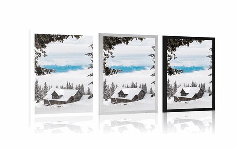 POSTER – CASETTA DI LEGNO TRA I PINI INNEVATI - NATURA - POSTER