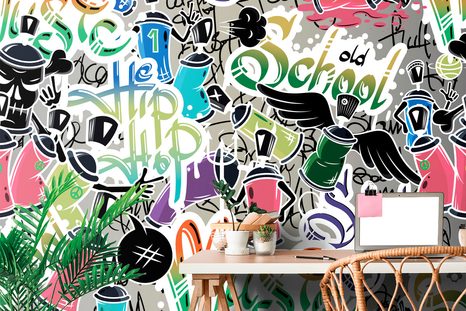 CARTA DA PARATI AUTOADESIVA – STREET ART CON ELEMENTI ALLEGRI - CARTA DA PARATI AUTOADESIVE - CARTA DA PARATI