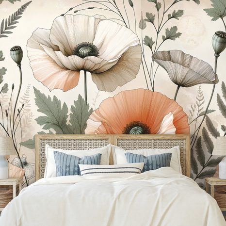 SAMOLEPÍCÍ TAPETA PASTELOVÉ MAKOVÉ KVĚTY - WALLPAPERS POPPIES - WALLPAPERS