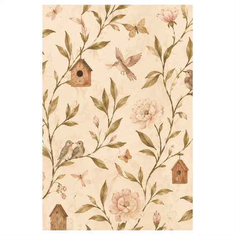 TABLEAU SUR TOILE – BRANCHETTES ROMANTIQUES AUX NICHOIRS - TABLEAUX DE FLEURS - TABLEAUX