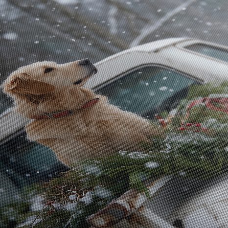 OBRAZ VÁNOČNÍ PES NA ZASNĚŽENÉ KORBĚ - VÁNOČNÍ A ZIMNÍ OBRAZY - OBRAZY