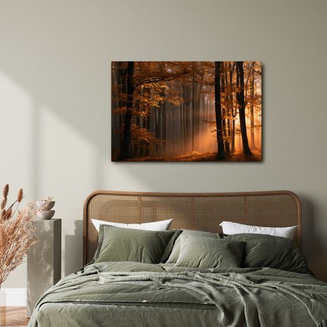 TABLEAU SUR TOILE – LUMIÈRE DORÉE DANS LA FORÊT - TABLEAUX FORÊT - TABLEAUX