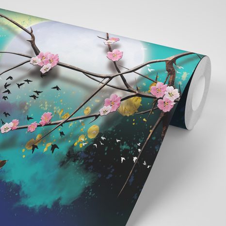 WALLPAPER TREE BRANCHES UNDER THE FULL MOON - WALLPAPERS SPACE AND STARS - WALLPAPERS