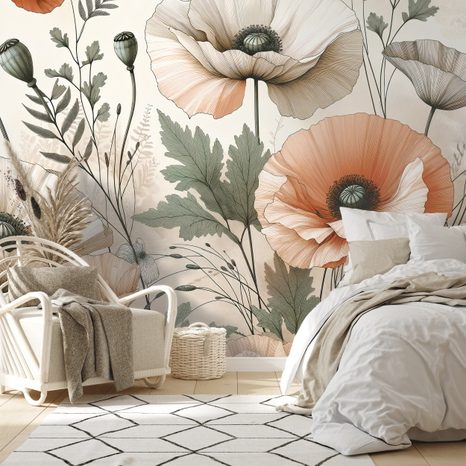 SAMOLEPÍCÍ TAPETA PASTELOVÉ MAKOVÉ KVĚTY - WALLPAPERS POPPIES - WALLPAPERS