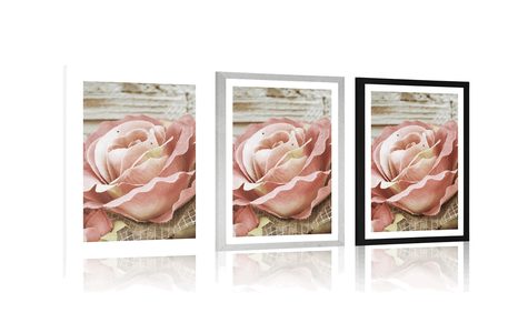 PLAKÁT S PASPARTOU ELEGANTNÍ VINTAGE RŮŽE - KVĚTINY - PLAKÁTY