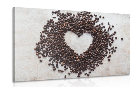 CANVAS PRINT HEART MADE OF COFFEE BEANS - PICTURES OF FOOD AND DRINKS - PICTURES