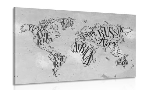 PICTURE OF A MODERN WORLD MAP ON A VINTAGE BACKGROUND IN BLACK & WHITE