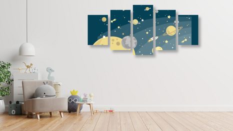 5-DÍLNÝ OBRAZ NEOBYČEJNÝ VÝLET VE VESMÍRU - DĚTSKÉ OBRAZY - OBRAZY