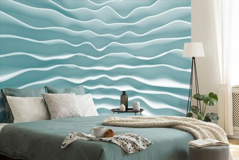 TAPETA V MOTIVU ORIGAMI V TURKIZNI BARVI - ENOBARVNE TAPETE - TAPETE