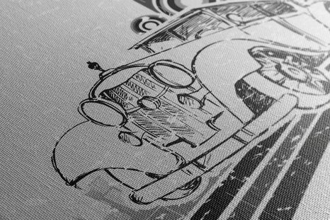 WANDBILD SCHWARZ-WEISSES AUTO MIT VINTAGE-HINTERGRUND - SCHWARZ-WEISSE BILDER - BILDER