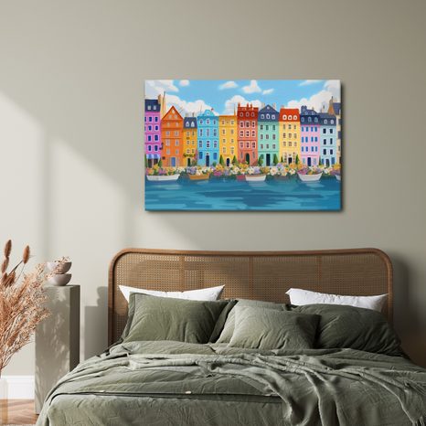OBRAZ BAREVNÉ DOMY U ŘEKY - BAREVNÉ DOMY - OBRAZY