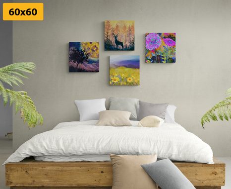 BILDER-SET ÖLGEMÄLDE-IMITATION HIRSCH IN DER NATUR - BILDERSETS - BILDER