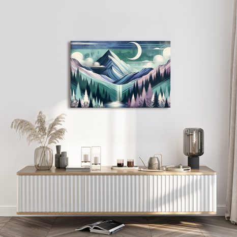 OBRAZ ZASNĚŽENÉ VRCHOLKY S VODOPÁDEM - OBRAZY HORY - OBRAZY