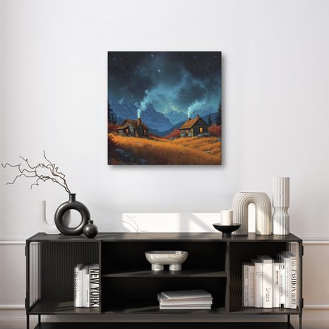 WANDBILD FESTLICHER NACHTHIMMEL - BUNTE HÄUSER - BILDER