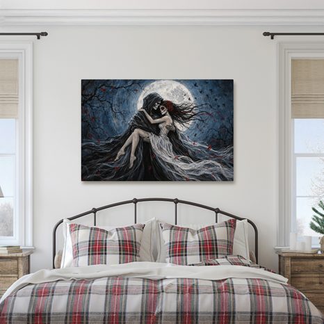 WANDBILD DUNKLE UMARMUNG IM MONDSCHEIN - HALLOWEEN- UND HORROR-BILDER - BILDER