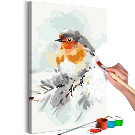 PICTURE PAINTING BY NUMBERS BIRD ON THE SNOWY BRANCH