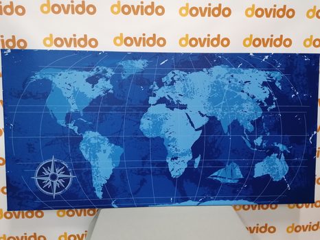 OBRAZ RUSTIKÁLNÍ MAPA SVĚTA V MODRÉ BARVĚ - OBRAZY MAPY - OBRAZY