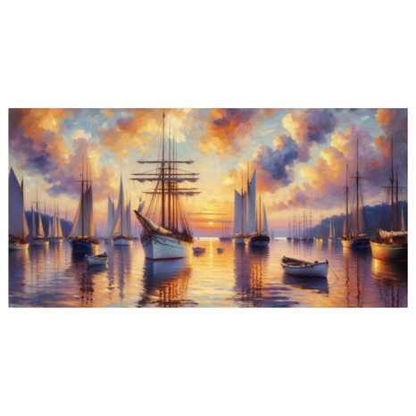 OBRAZ TICHÉ LODĚ NA HLADINĚ - OBRAZY VÝCHOD A ZÁPAD SLUNCE - OBRAZY