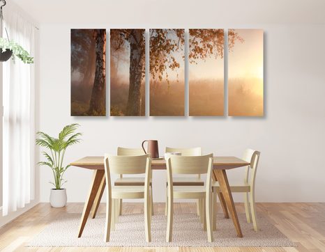 TABLOU 5-PIESE PĂDURE DE TOAMNĂ ÎN CEAȚĂ - TABLOU NATURĂ ȘI PEISAJE NATURALE - TABLOURI