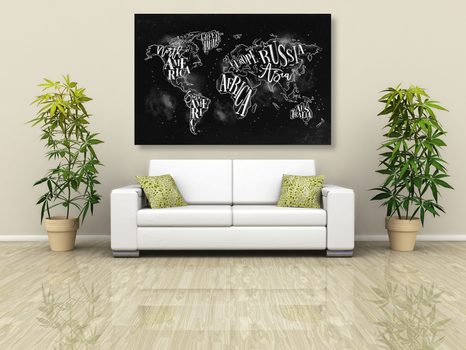 TABLOU HARTA LUMII TREND ÎN ALB-NEGRU - TABLOURI CU HĂRȚI - TABLOURI