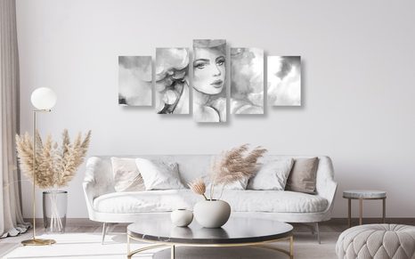 QUADRI 5 PEZZI – GRAZIA FEMMINILE IN BIANCO E NERO - QUADRI BIANCO E NERO - STAMPE E QUADRI