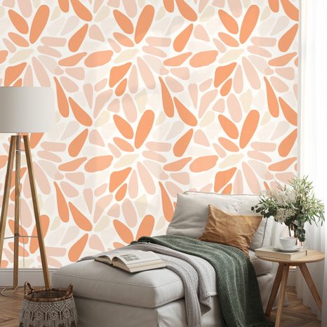 SAMOLEPÍCÍ TAPETA ORANŽOVÉ ABSTRAKTNÍ TVARY - VZOROVANÉ TAPETY - TAPETY