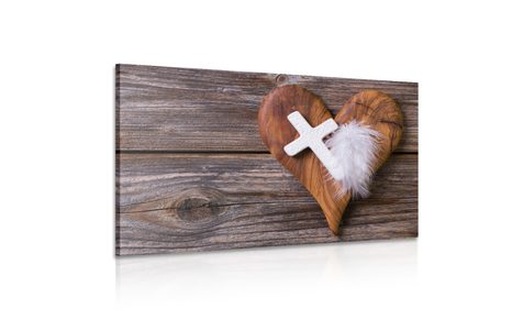 WANDBILD KREUZ AUF HÖLZERNEM HINTERGRUND - BILDER VON ENGELN - BILDER