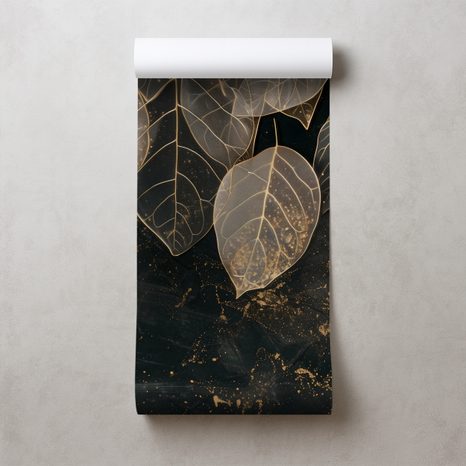 TAPET FRUNZE AURII PE FUNDAL ÎNCHIS - TAPETE FRUNZE - TAPETURI