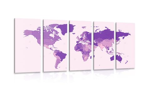 5 PART PICTURE DETAILED WORLD MAP IN PURPLE
