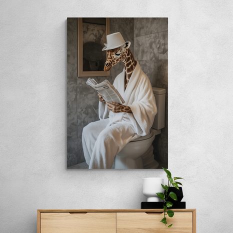 QUADRO SU TELA – GIRAFFA CON GIORNALE IN BAGNO - QUADRI DI ZEBRE E GIRAFFE - STAMPE E QUADRI