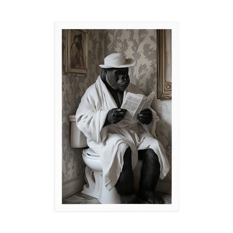 POSTER GORILLA MIT EINER ZEITUNG AUF DEM KLO - AFFEN - POSTER