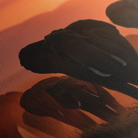 TABLEAU SUR TOILE – ÉLÉPHANTS AU COUCHER DU SOLEIL - TABLEAUX ÉLÉPHANTS - TABLEAUX