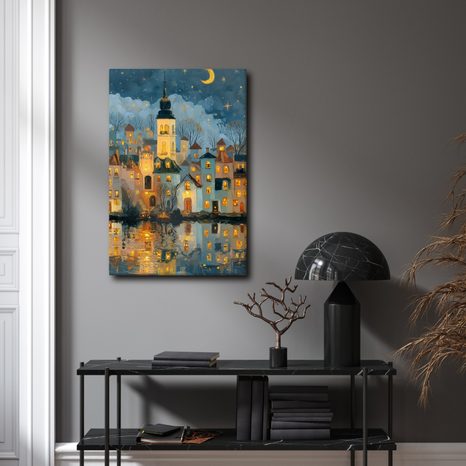 OBRAZ KOUZELNÁ ZIMNÍ NOC VE MĚSTĚ - BAREVNÉ DOMY - OBRAZY