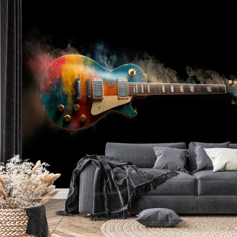 SELBSTKLEBENDE FOTOTAPETE BUNTE E-GITARRE IM RAUCH - MUSIK FOTOTAPETEN - TAPETEN