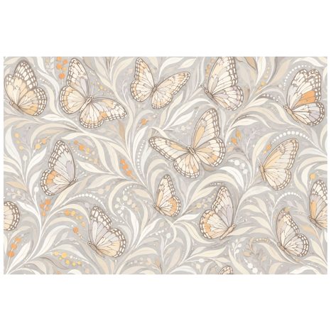 SELBSTKLEBENDE FOTOTAPETE ELEGANTE BEIGE SCHMETTERLINGE MIT BLÄTTERN - TAPETEN SCHMETTERLINGE - TAPETEN