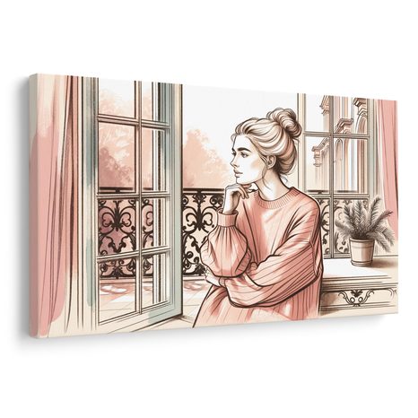 WANDBILD ROMANTISCHER AUSBLICK AUS DEM FENSTER - WANDBILDER FRAUEN - BILDER