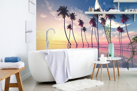 TAPETA ZÁPAD SLUNCE NAD TROPICKÝMI PALMAMI - TAPETY PŘÍRODA - TAPETY