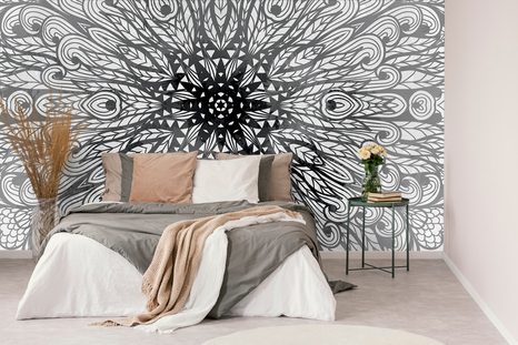 TAPETA JEDINEČNÝ ETNICKÝ ORNAMENT V ČERNOBÍLÉM - TAPETY FENG SHUI - TAPETY