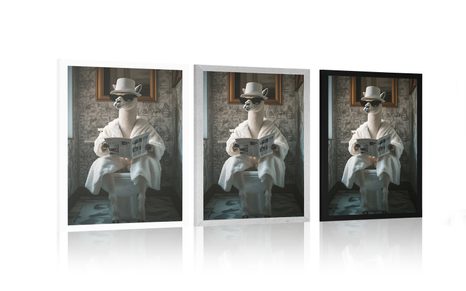 POSTER ALPAKA MIT EINER ZEITUNG AUF DEM KLO - TIERE - POSTER