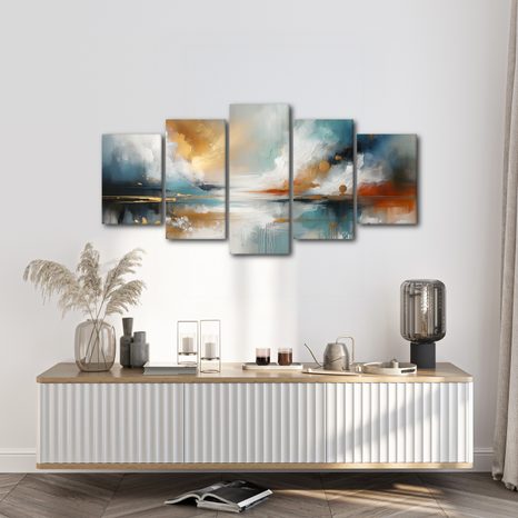 5-DÍLNÝ OBRAZ ABSTRAKTNÍ KRAJINA S JEZEREM - OBRAZY JEZERA - OBRAZY